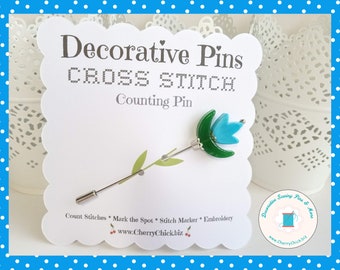 Counting Pin - Crossstitch Pin - Lampwork Tulip Flower Pin - Gift for Cross Stitcher - Decorative Pin - Marking Pin - Stick Pin - Count Pin