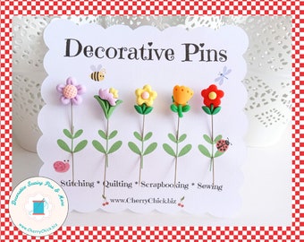 Decorative Sewing Pins - Sewing Pins - Flower Pins - Pin Toppers - Handmade Pins - Gifts for Quilters - Quilt Retreat Gifts