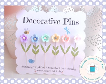Pastel Flower sewing Pins - Decorative Sewing Pins - Counting Pins - Gift for Quilters - Quilt Retreat Gifts - Handmade Pins - Sewing Gifts