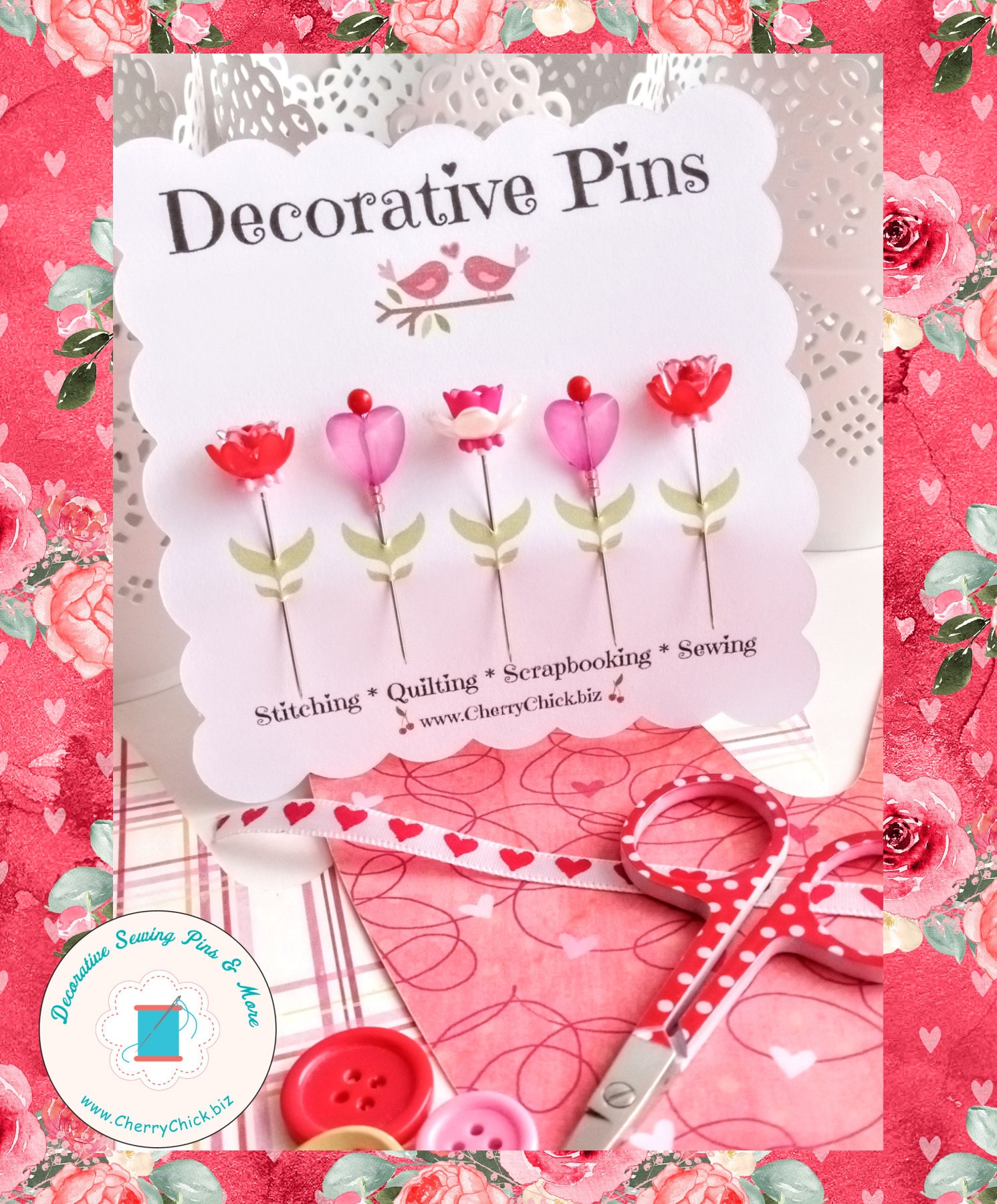 Valentine Flower Pins Sewing Pin Gift for Quilters Decorative