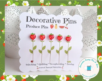Strawberry Sewing Pins - Strawberry Counting Pin - Gift for Quilter - Decorative Pins - Scrapbooking Pins - Quilting Pins -  Pincushion Pins