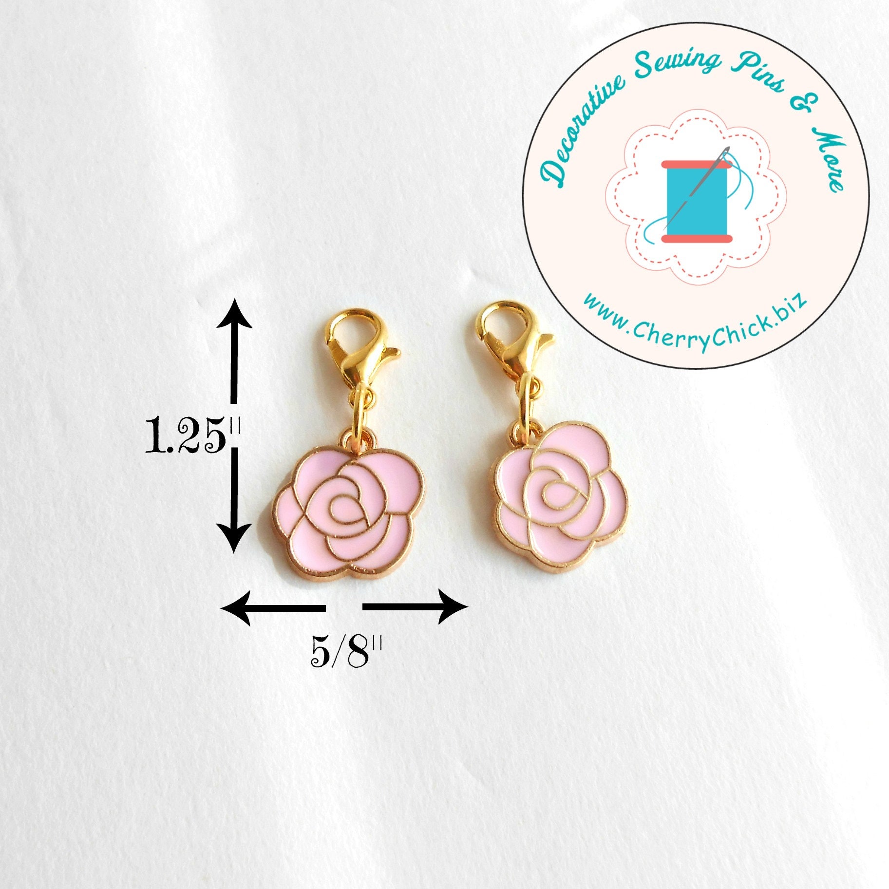 Flower zipper charm pair - Rose zipper pull pair - Flower Planner