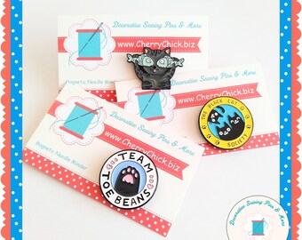 Team Toe Bean Needle Minder - Black Cat Society Needle Magnet - Cat Needle Keeper - Cat Needle Nanny - Sewing Gifts