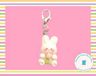 Spring Bunny zipper charm - Resin Bunny zipper pull - Bunny Planner Charm - Easter Rabbit Charms - Rabbit zipper charm - Rabbit Tulip Charm