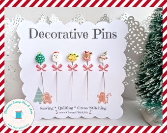 Christmas Sewing Pins - Decorative Sewing Pins - Holiday Sewing Pins - Handmade Pins - Christmas Pins - Santa Pins - Snowman Sewing Pins