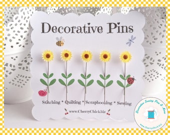 Sunflower Decorative Sewing Pins - Counting Pins - Flower Pins - Pin Toppers - Gifts for Quilters - Quilt Retreat Gifts - Sunflower Pins