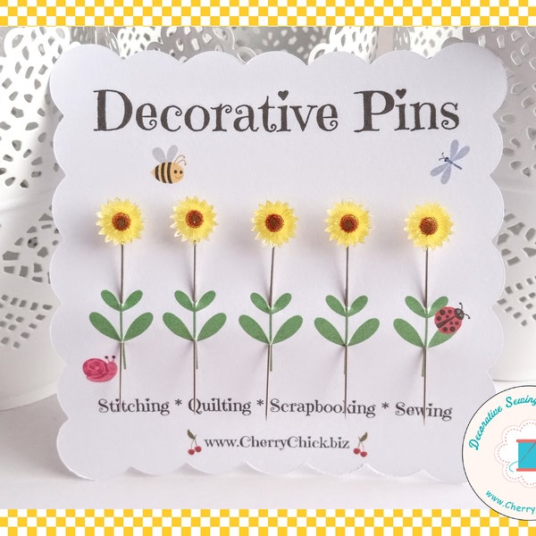 Sunflower Decorative Sewing Pins - Counting Pins - Flower Pins - Pin Toppers - Gifts for Quilters - Quilt Retreat Gifts - Sunflower Pins