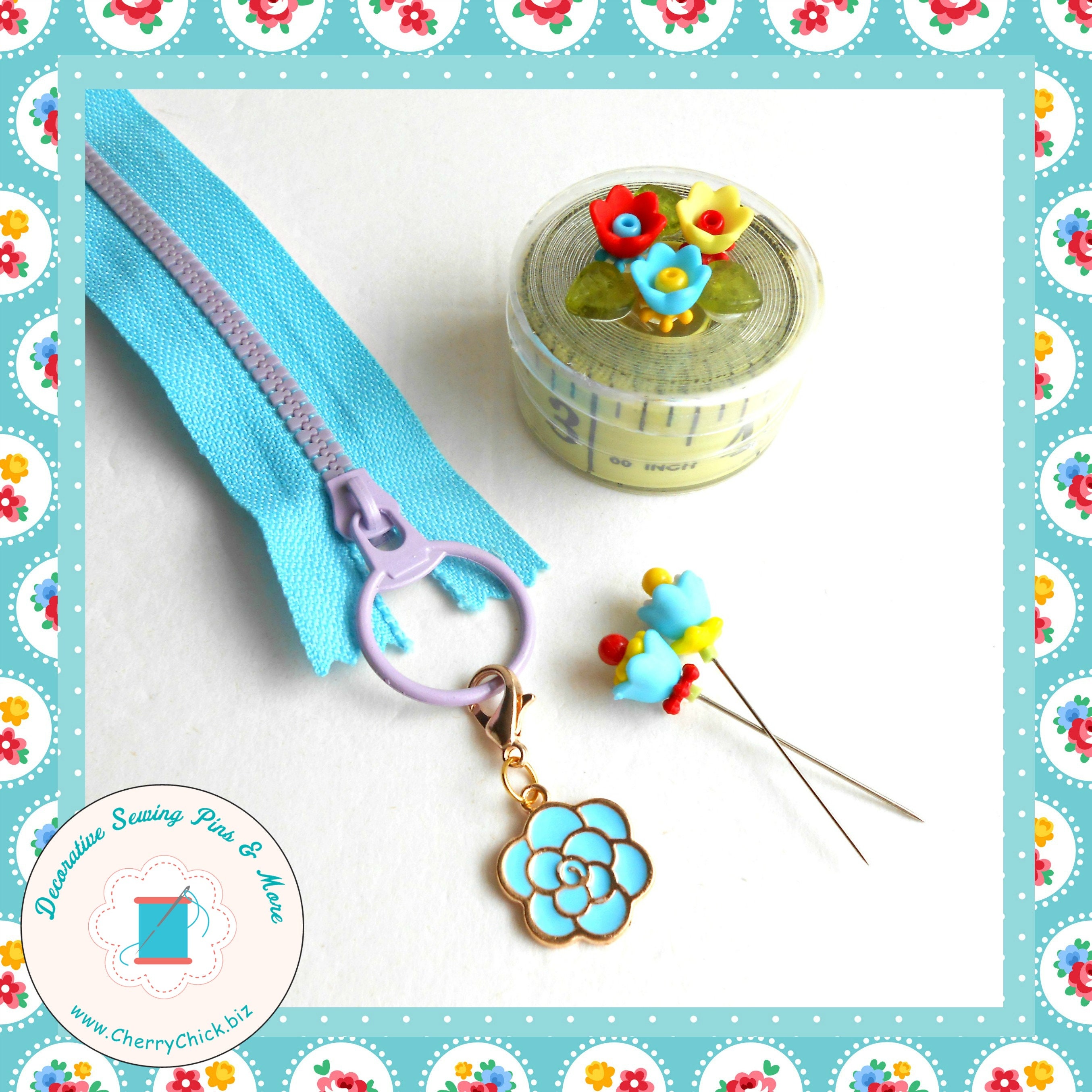 Flower zipper charm pair - Rose zipper pull pair - Flower Planner