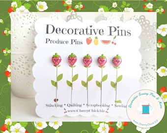 Strawberry Sewing Pins - Strawberry Counting Pin - Gift for Quilter - Decorative Pins - Scrapbooking Pins - Quilting Pins -  Pincushion Pins