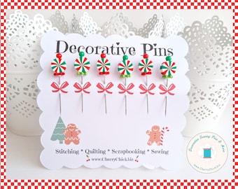 Christmas Sewing Pins - Decorative Sewing Pins - Candy Sewing Pins - Peppermint Pins - Sewing Gifts - Bulletin Board Pin - Gift for Quilters