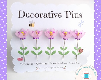 Pastel Sewing Pins - Gift for Quilters - Decorative Pins - Pretty Pins - Fancy Pins - Scrapbooking Pins - Quilting Pins -  Pincushion Pins