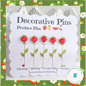 Épingles à coudre fraise - épingles de comptage fraise - cadeau pour courtepointe - épingles décoratives - épingles de scrapbooking - épingles à courtepointe - épingles de pelote d'épingles