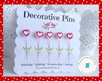 Heart Sewing Pins - Decorative Sewing Pins - Valentine Pins - Handmade Pins - Gifts for Quilters
