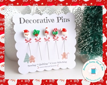 Christmas Sewing Pins - Decorative Sewing Pins - Holiday Sewing Pins - Handmade Pins - Santa Sewing Pins - Mistletoe Pins - Candy Cane Pins