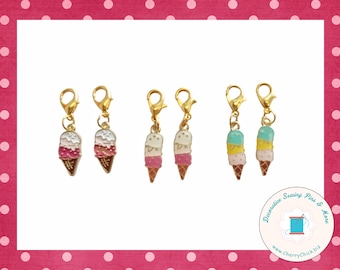 Ice cream zipper pull - Ice cream cone zipper charm pair - Ice cream Planner Charms - Ice Cream Cone Charms - Bag charms - Pouch Charms