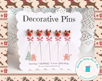 Christmas Sewing Pins - Reindeer Sewing Pins - Holiday Sewing Pins - Handmade Pins - Christmas Pins - Decorative Sewing Pins - Retreat gifts