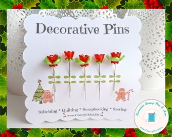 Christmas Sewing Pins - Decorative Sewing Pins - Holiday Sewing Pins - Pretty Pins -  Sewing Gifts - Bulletin Board Pin - Gift for Quilters