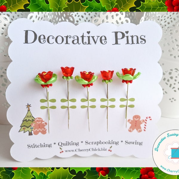 Christmas Sewing Pins - Decorative Sewing Pins - Holiday Sewing Pins - Pretty Pins -  Sewing Gifts - Bulletin Board Pin - Gift for Quilters