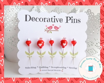 Heart Sewing Pins - Decorative Sewing Pins - Valentine Sewing Pin - Push Pin - Sewing Gift - Gift for Quilters - Heart Pins - Sewing Retreat