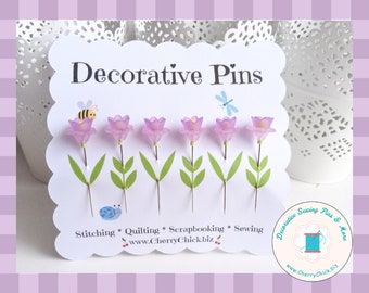 Violets Sewing Pins - Decorative Sewing Pins - Garden Pins - Push Pins - Scrapbooking Pin - Bulletin Board Pin - Gift for Quilters