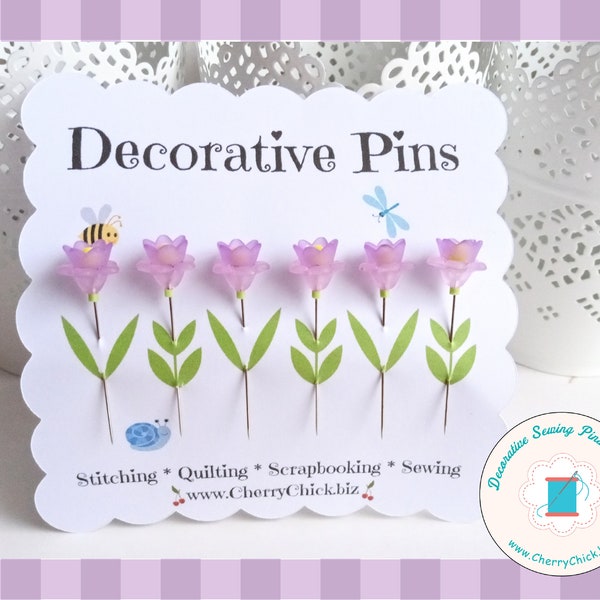 Violets Sewing Pins - Decorative Sewing Pins - Garden Pins - Push Pins - Scrapbooking Pin - Bulletin Board Pin - Gift for Quilters