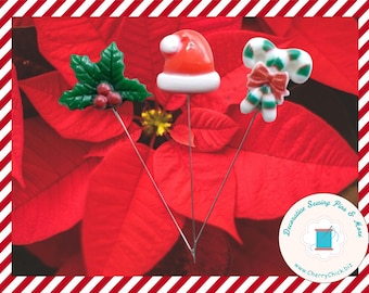 Christmas Sewing Pins - Holiday Sewing Pins - Candy Cane Sewing Pins - Mistletoe Sewing Pins - Santa Hat sewing Pins - Counting pins