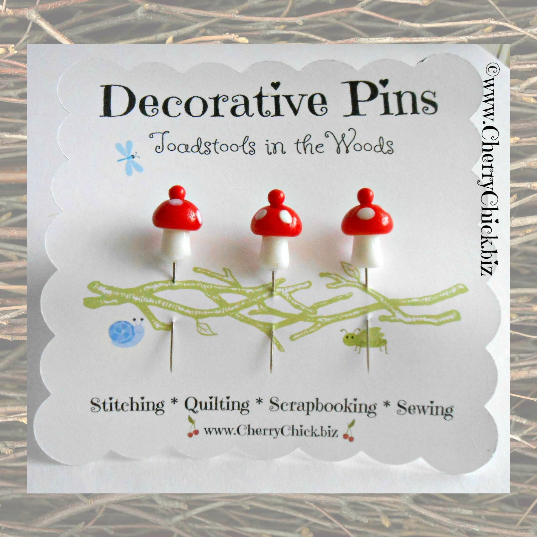 fairy garden pins fancy pins for pincushion Glass Mushroom Decorative Straight Pins: sewing pins and quilting pins scrapbooking map pins