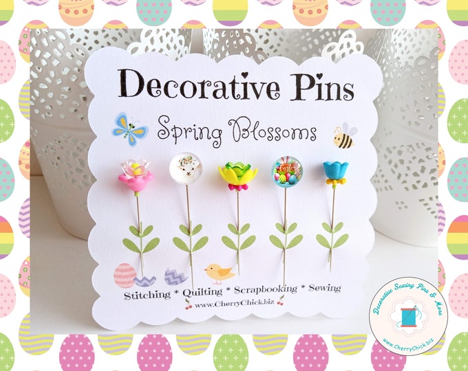 Featured listing image: Happy Easter Sewing Pins - Decorative Sewing Pins - Easter Pins - Handmade Pins - Lamb Sewing Pins - Easter Egg Sewing Pins