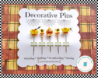 Decorative Halloween Pins - Jack o' Lantern Pins - Decorative Sewing Pins - Quilting Pins - Autumn Pins - Gift for Quilters - Fall Pins