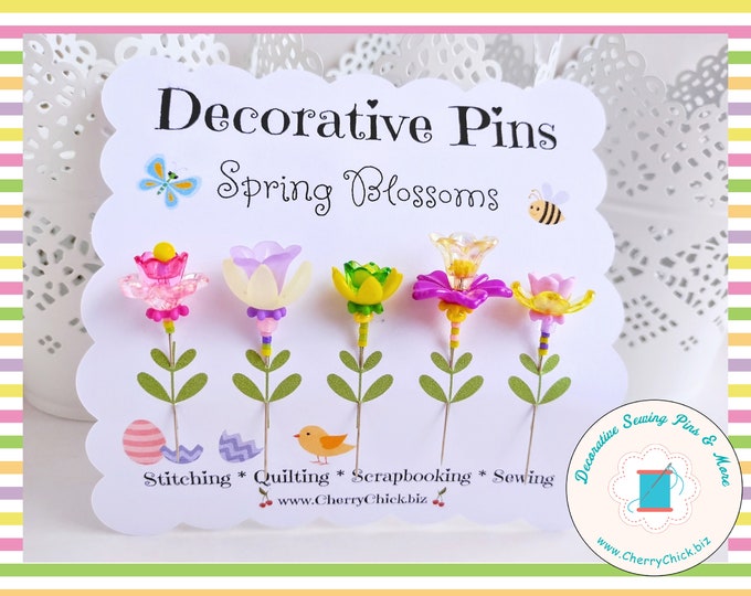 Featured listing image: Spring Sewing Pin - Decorative Sewing Pin - Easter Pin - Handmade Pin - Easter Sewing Pin - Quilting gift - Sewing gift - Quilt Retreat gift