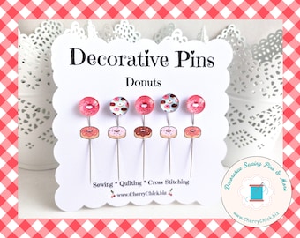 Donut Sewing Pin - Doughnut Pin - Gift for Quilters - Decorative Pins - Scrapbooking Pins - Quilting Pins -  Pincushion Pins - Donuts