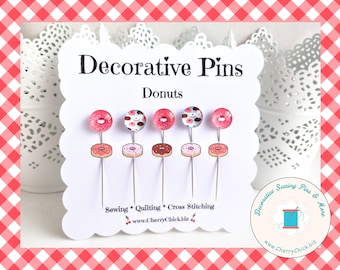 Donut Sewing Pin - Doughnut Pin - Gift for Quilters - Decorative Pins - Scrapbooking Pins - Quilting Pins -  Pincushion Pins - Donuts