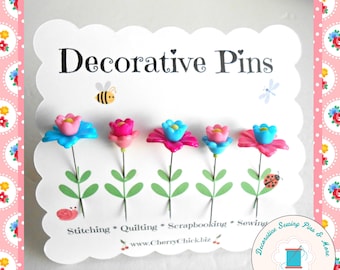 Sewing Pins - Flower Pins - Gift for Quilters - Decorative Sewing Pins - Pretty Pins - Sewing gifts - Quilting Pins -  Pincushion Pins