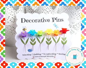 Sewing Pins - Flower Pins - Gift for Quilters - Decorative Sewing Pins - Pretty Pins - Scrapbooking Pins - Quilting Pins -  Pincushion Pins