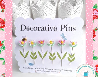 Sewing Pins - Gift for Quilters - Decorative Pins - Pretty Pins - Fancy Pins - Scrapbooking Pins - Quilting Pins -  Pincushion Pins