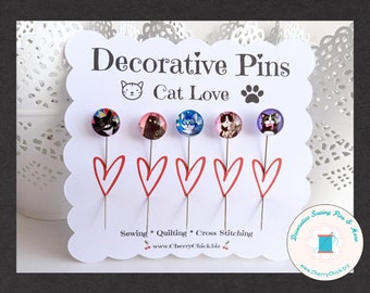 Cat Sewing Pins - Decorative Sewing Pins - Cat Decorative Pins - Kitty Sewing Pins - Cats - Gifts for Quilter - Quilt Retreat Gift