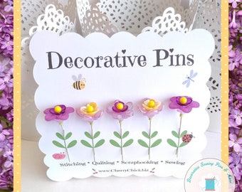 Sewing Pins - Violets Flower Pins - Gift for Quilters - Decorative Sewing Pins - Pretty Pins - Quilting Pins - Pincushion Pins - Purple pins