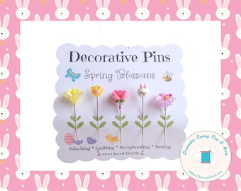 Spring Sewing Pins - Easter Sewing Pins - Decorative Sewing Pins - Easter Pins - Bird Sewing Pin - Bunny Sewing Pins - Easter Counting Pin