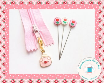 Pig zipper charm pair - Pink Pig zipper pull pair - Pig Planner Charms - Pink Pig Charm - Pig Charm - Pig zipper pull