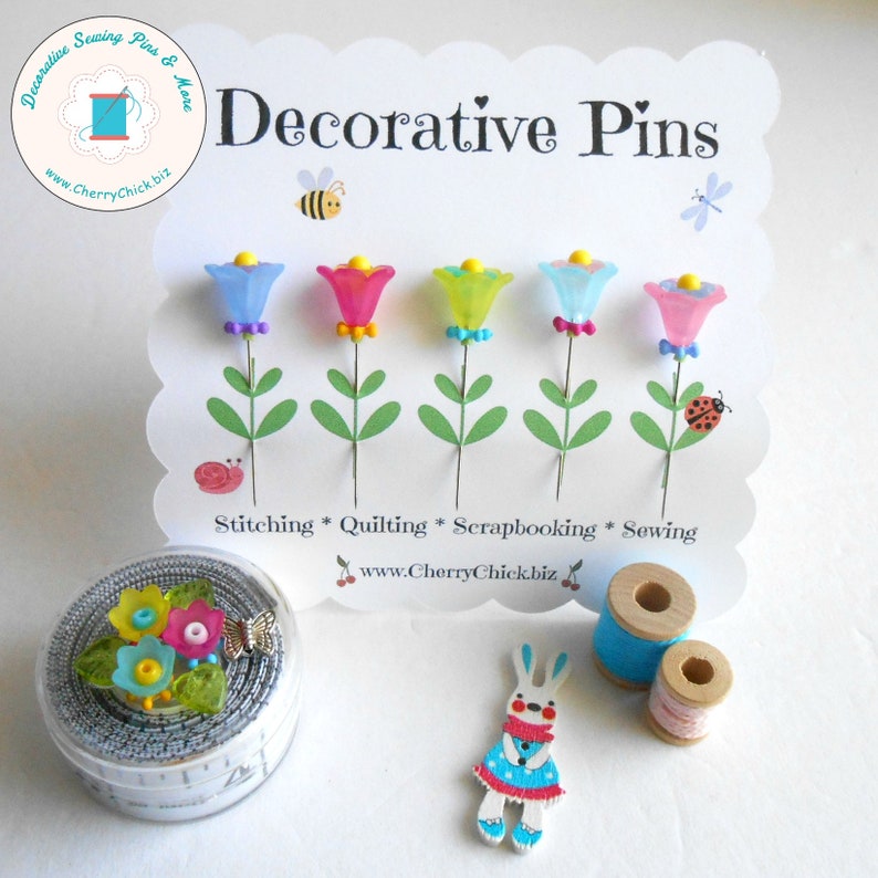 Sewing Pins Decorative Sewing Pins Sewing gifts Pretty Pins Gift for Quilters Quilt Retreat Gifts Handmade Pins image 2