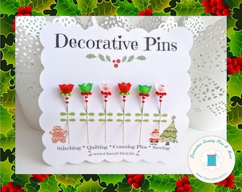Christmas Sewing Pins - Decorative Sewing Pins - Holiday Sewing Pins - Pretty Pins -  Sewing Gifts - Bulletin Board Pin - Gift for Quilters
