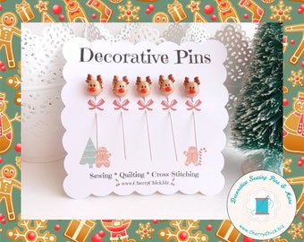 Christmas Sewing Pins - Reindeer Sewing Pins - Holiday Sewing Pins - Handmade Pins - Christmas Pins - Decorative Sewing Pins - Retreat gifts