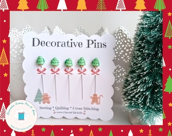 Christmas Tree Sewing Pins - Decorative Sewing Pins - Holiday Sewing Pins - Handmade Pins - Sewing Pins - Pretty Sewing Pins - Quilter Gifts