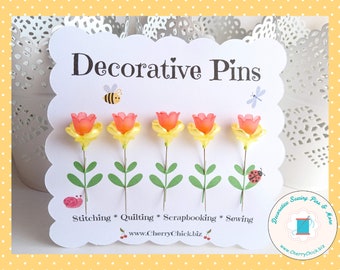 New Daffodil Sewing Pins - Decorative Sewing Pins - Garden Pins - Push Pins - Scrapbooking Pin - Bulletin Board Pin - Gift for Quilters