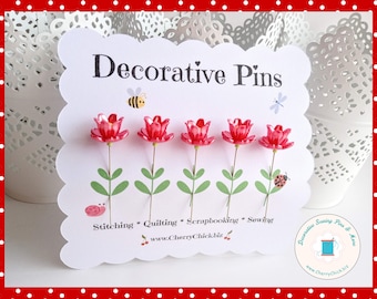 Sewing Pins - Water Lily Flower Pins - Gift for Quilters - Decorative Sewing Pins - Scrapbooking Pins - Quilting Pins -  Pincushion Pins