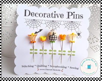 Decorative Halloween Pins - Halloween Sewing Pins - Decorative Sewing Pins - Buffalo Checks - Autumn Pins - Pumpkin Pins - Fall Pins