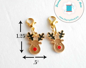 Christmas zipper charm - Christmas Planner Charms - Reindeer Charm - Wreath Charm - Reindeer Zipper Charm - Wreath zipper charm