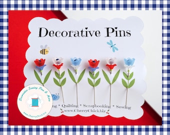 Red, White, Blue Sewing Pin - Decorative Sewing Pin - Counting Pin - Novelty sewing pin - Sewing Retreat Favor - Flower Sewing Pins
