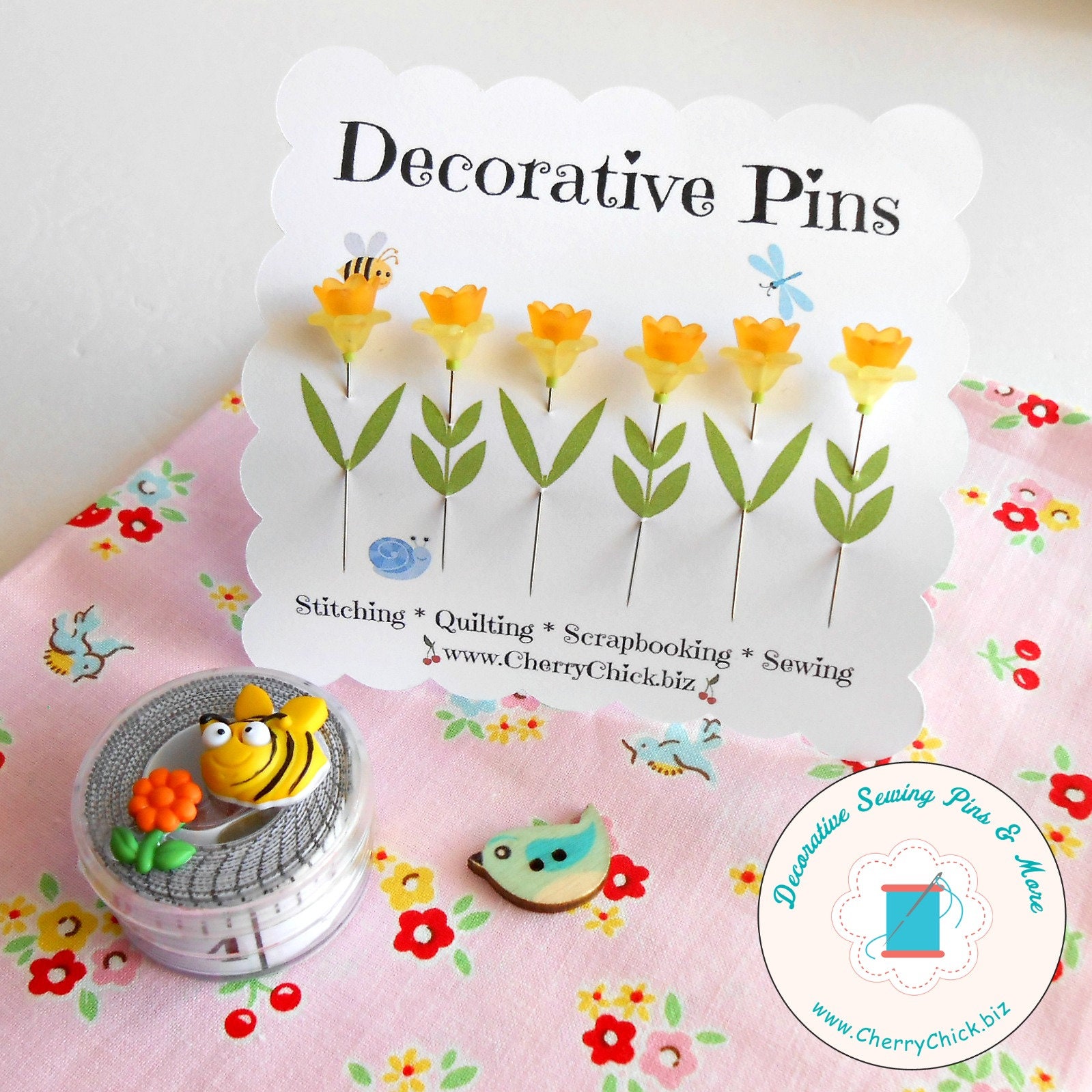 New Daffodil Sewing Pins - Decorative Sewing Pins - Garden Pins - Push Pins  - Scrapbooking Pin - Bulletin Board Pin - Gift for Quilters