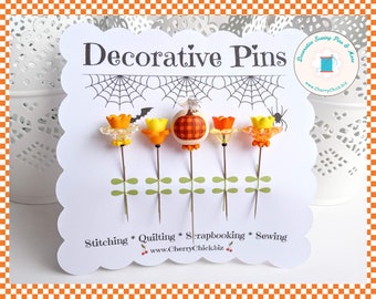 Decorative Halloween Pins - Halloween Sewing Pins - Decorative Sewing Pins - Buffalo Checks - Autumn Pins - Pumpkin Pins - Fall Pins